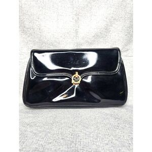 Morris Moskowitz MM Black Patent Leather Clutch Purse Gold Closure 60s VINTAGE!